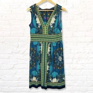 Perceptions New York Paisley  V-Neck Sleeveless A-Line Dress Size 8 Stretch